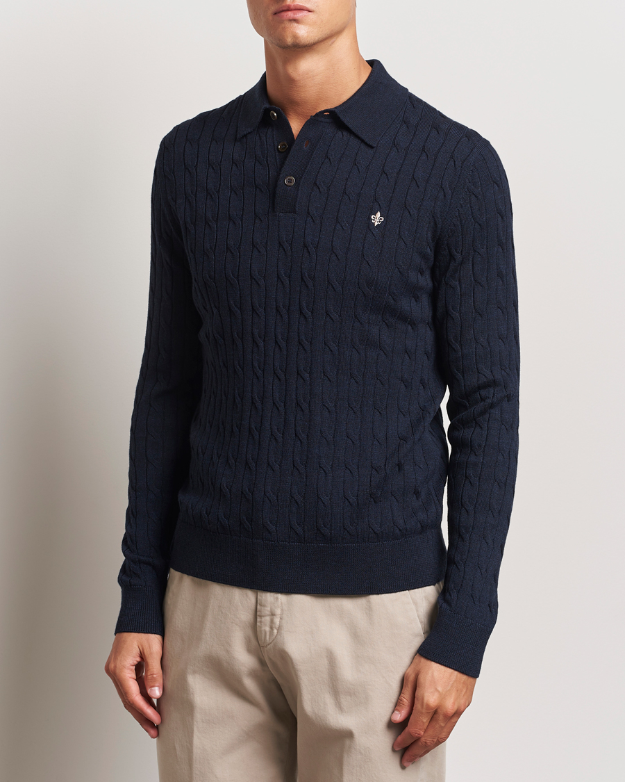 Hombres |  | Morris | Merino Cable Polo Knit Navy