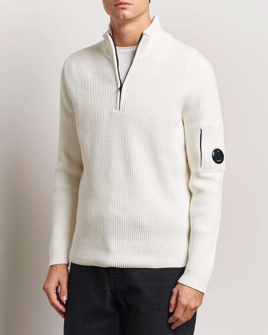 Hombres |  | C.P. Company | Full Rib Knitted Cotton Half Zip Off White