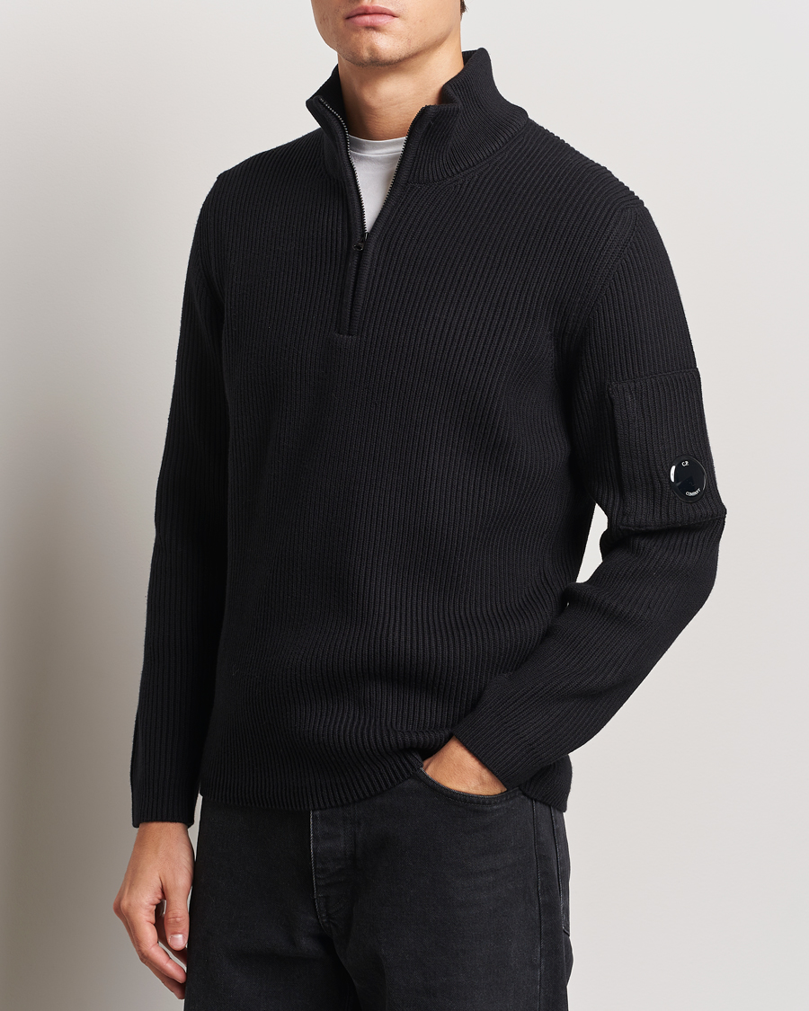 Hombres |  | C.P. Company | Full Rib Knitted Cotton Half Zip Black