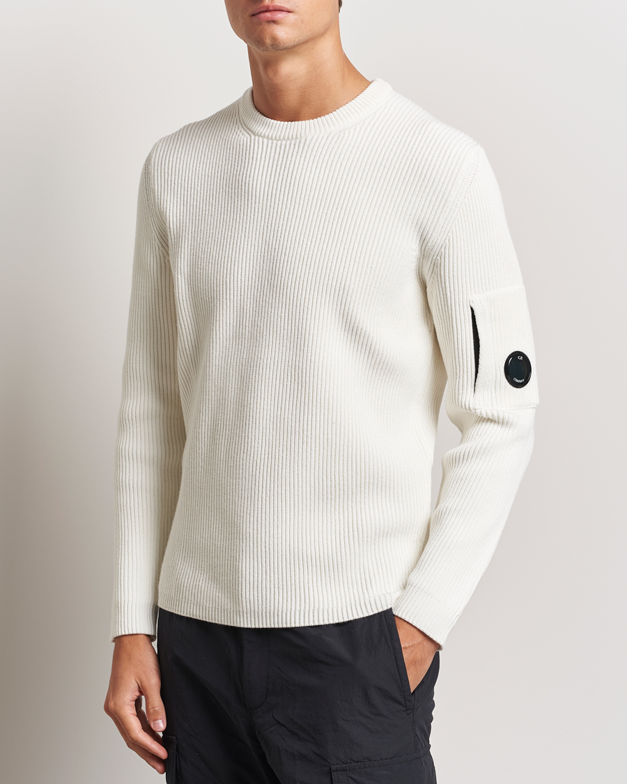 Hombres |  | C.P. Company | Full Rib Knitted Cotton Crew Neck Off White