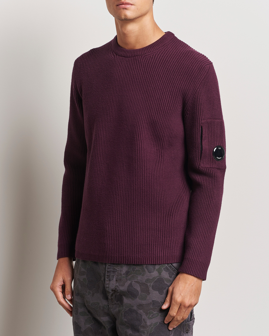 Hombres |  | C.P. Company | Full Rib Knitted Cotton Crew Neck Burgundy