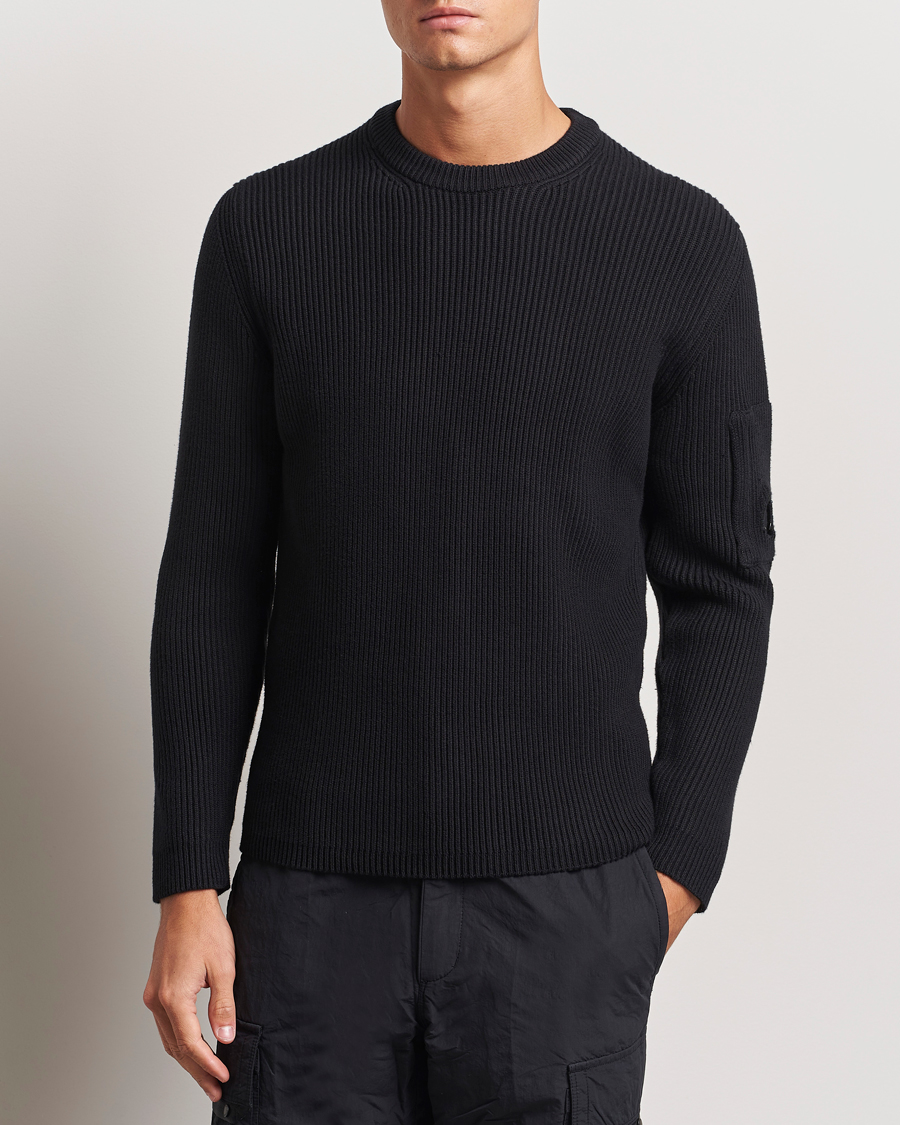 Hombres |  | C.P. Company | Full Rib Knitted Cotton Crew Neck Black