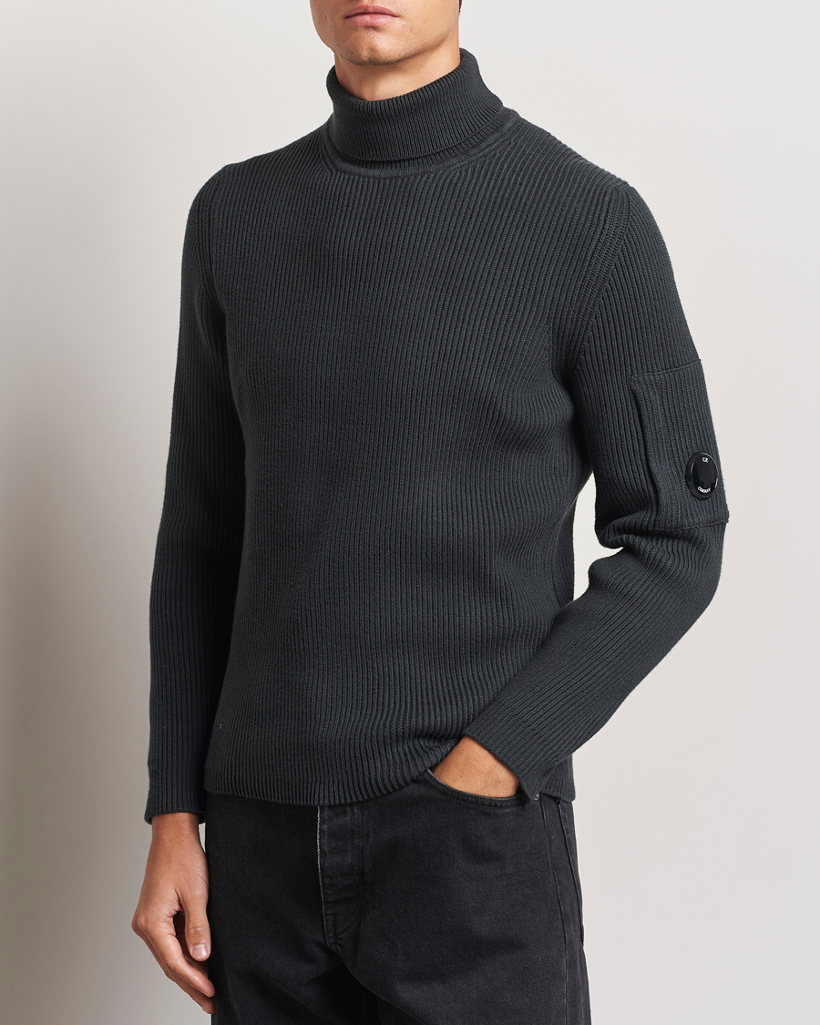 Hombres |  | C.P. Company | Full Rib Knitted Cotton Rollneck Grey Black