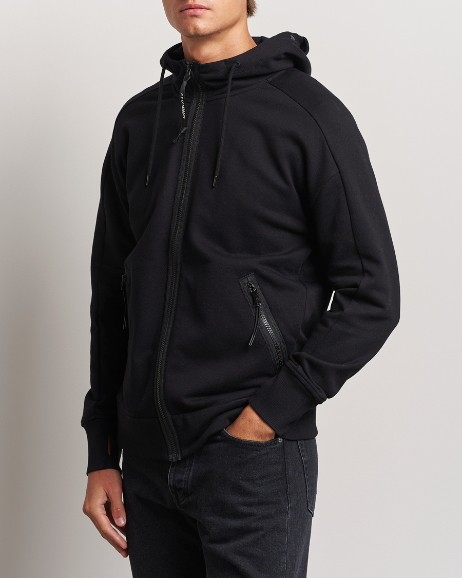 Hombres |  | C.P. Company | Diagonal Raised Fleece Full Zip Goggle Hoodie Black