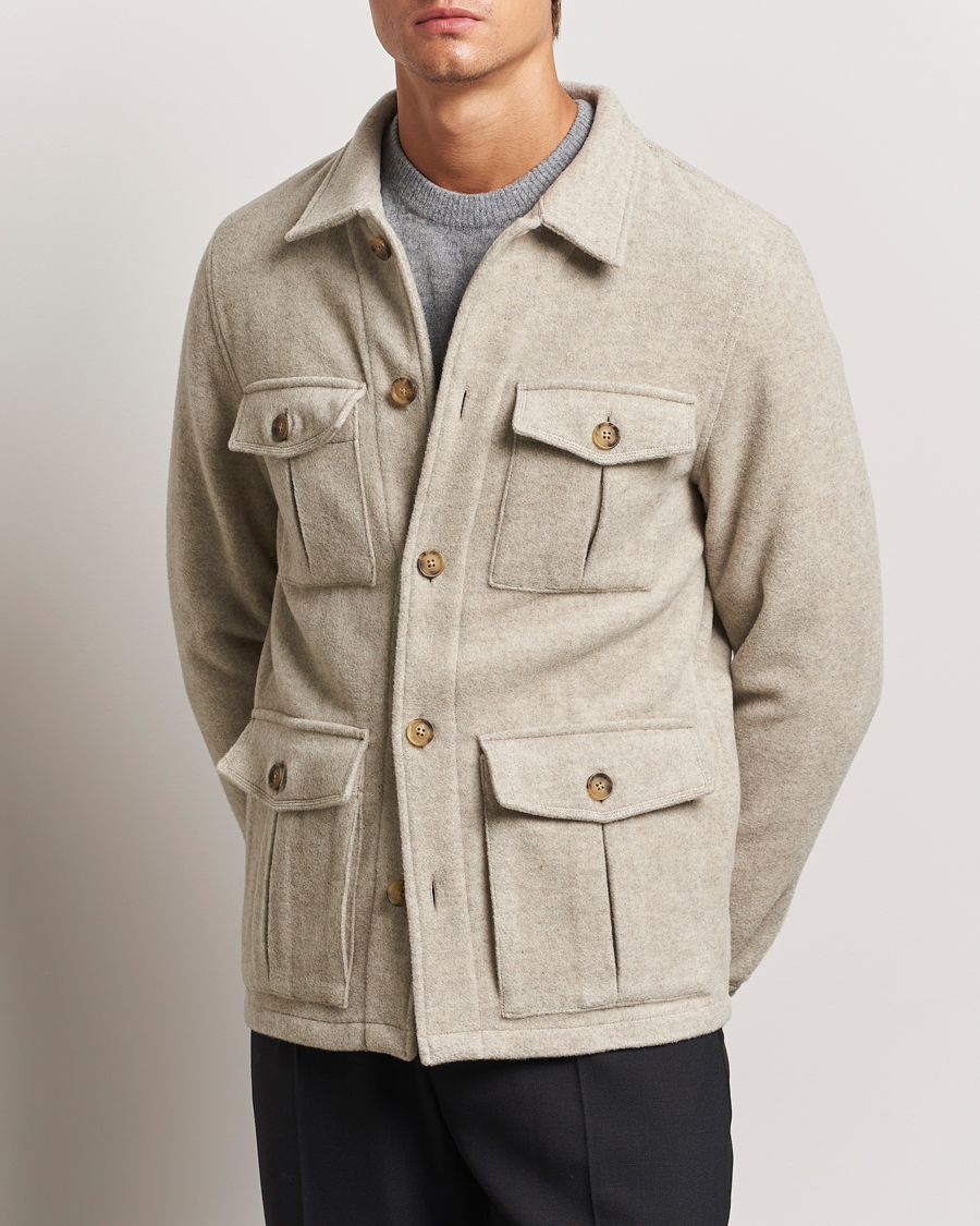 Hombres |  | Oscar Jacobson | Safari Wool Shirt Jacket Beige