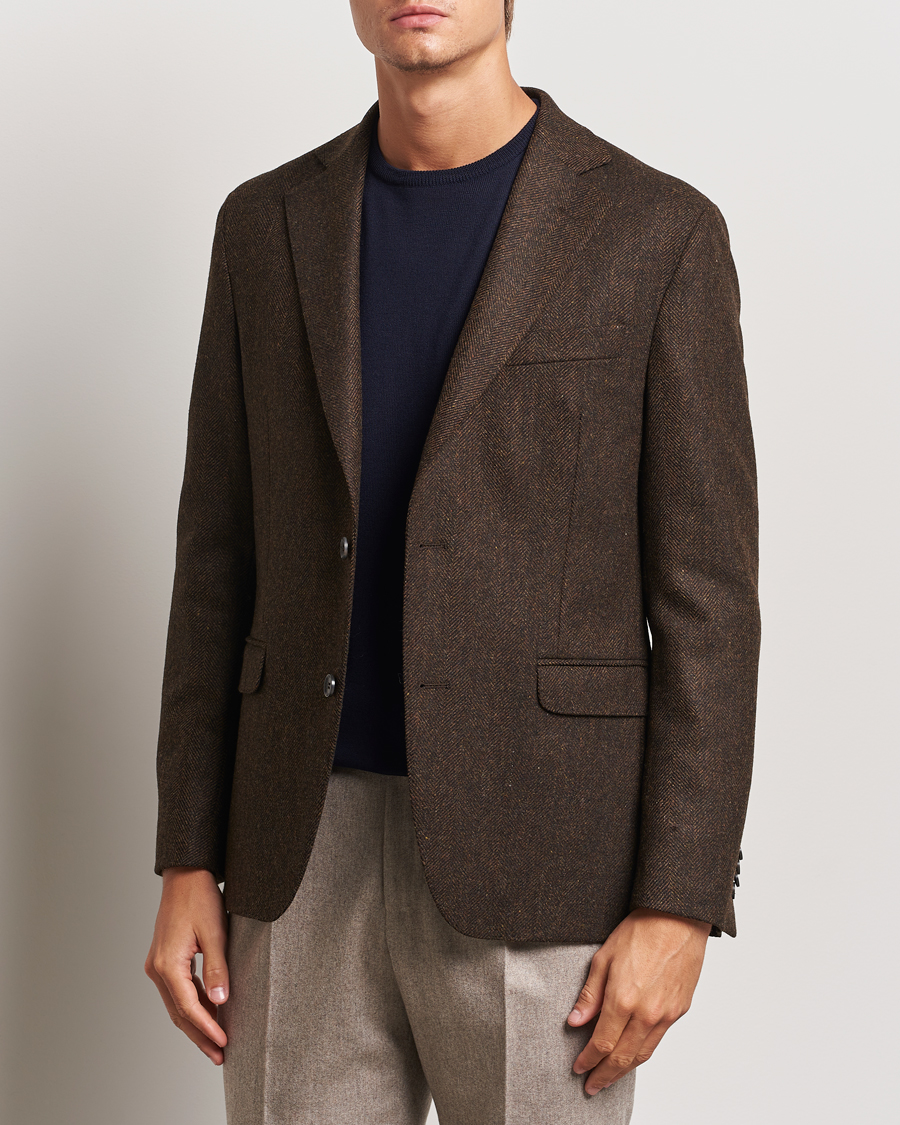 Hombres |  | Oscar Jacobson | Fogerty Moon Herringbone Tweed Blazer Brown