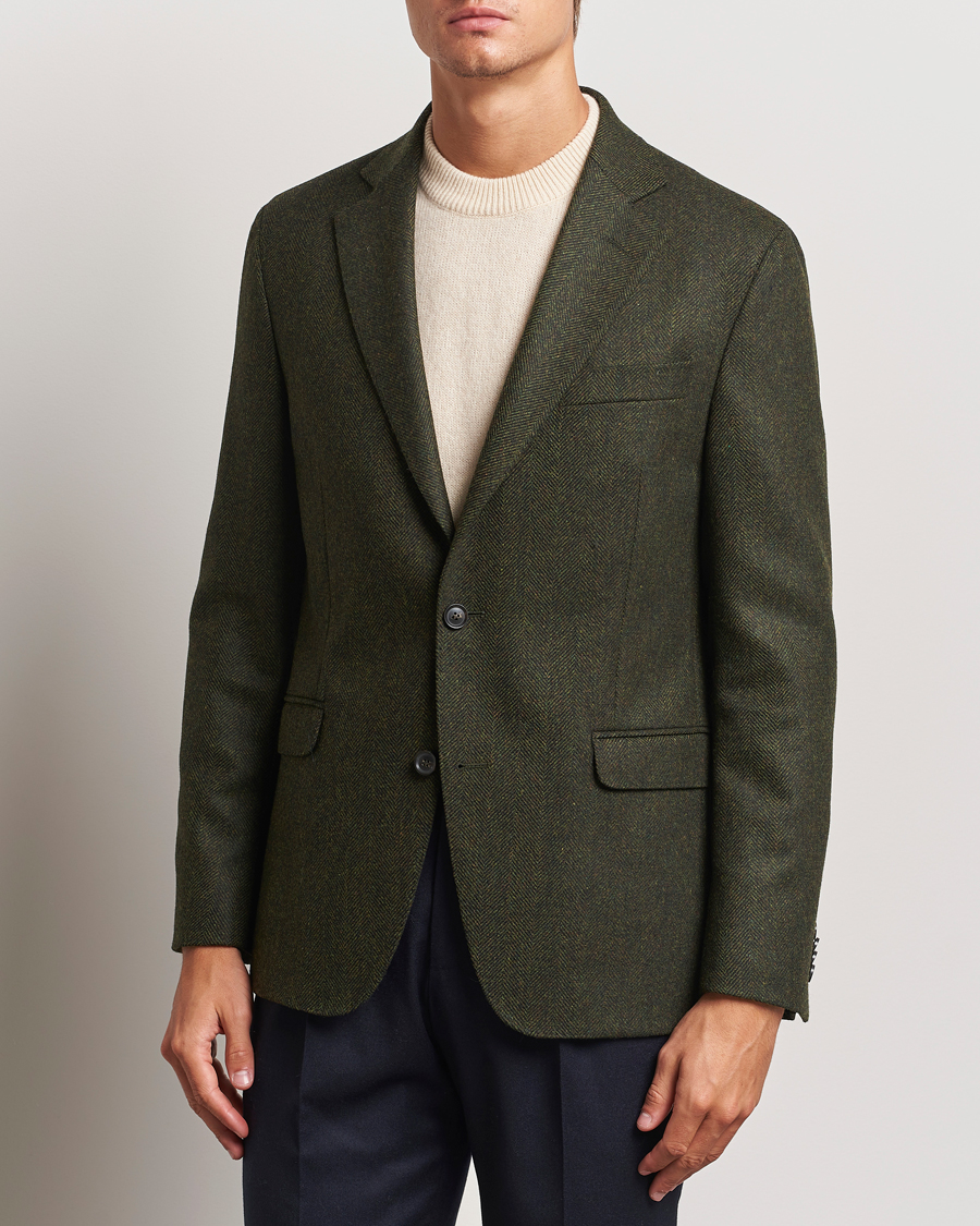 Hombres |  | Oscar Jacobson | Fogerty Moon Herringbone Tweed Blazer Green