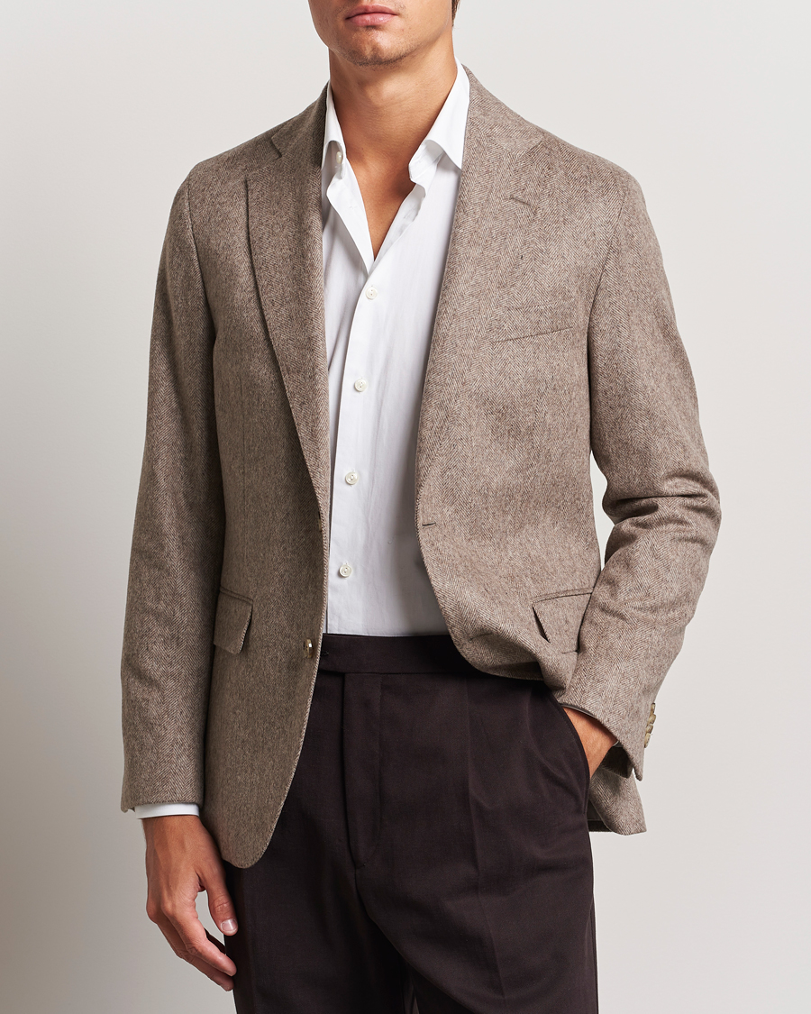 Hombres |  | Oscar Jacobson | Fogerty Herringbone Wool Blazer Beige