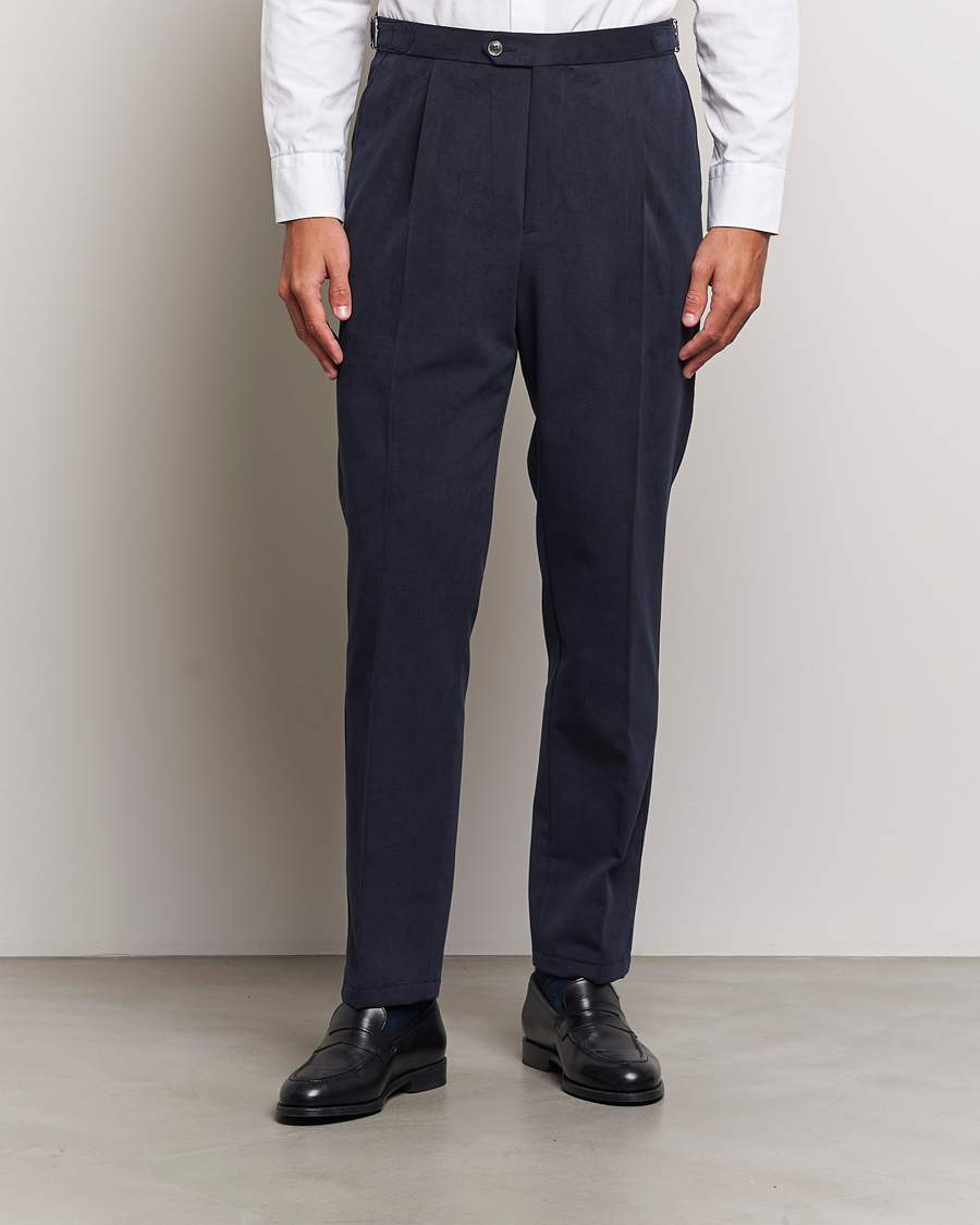 Hombres |  | Oscar Jacobson | Delon Brushed Cotton Trousers Navy