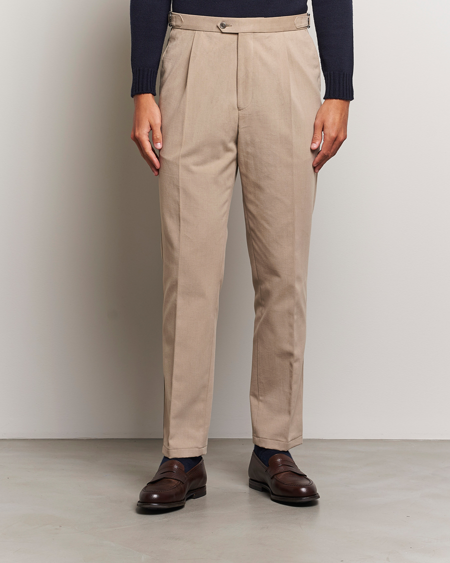 Hombres |  | Oscar Jacobson | Delon Brushed Cotton Trousers Beige