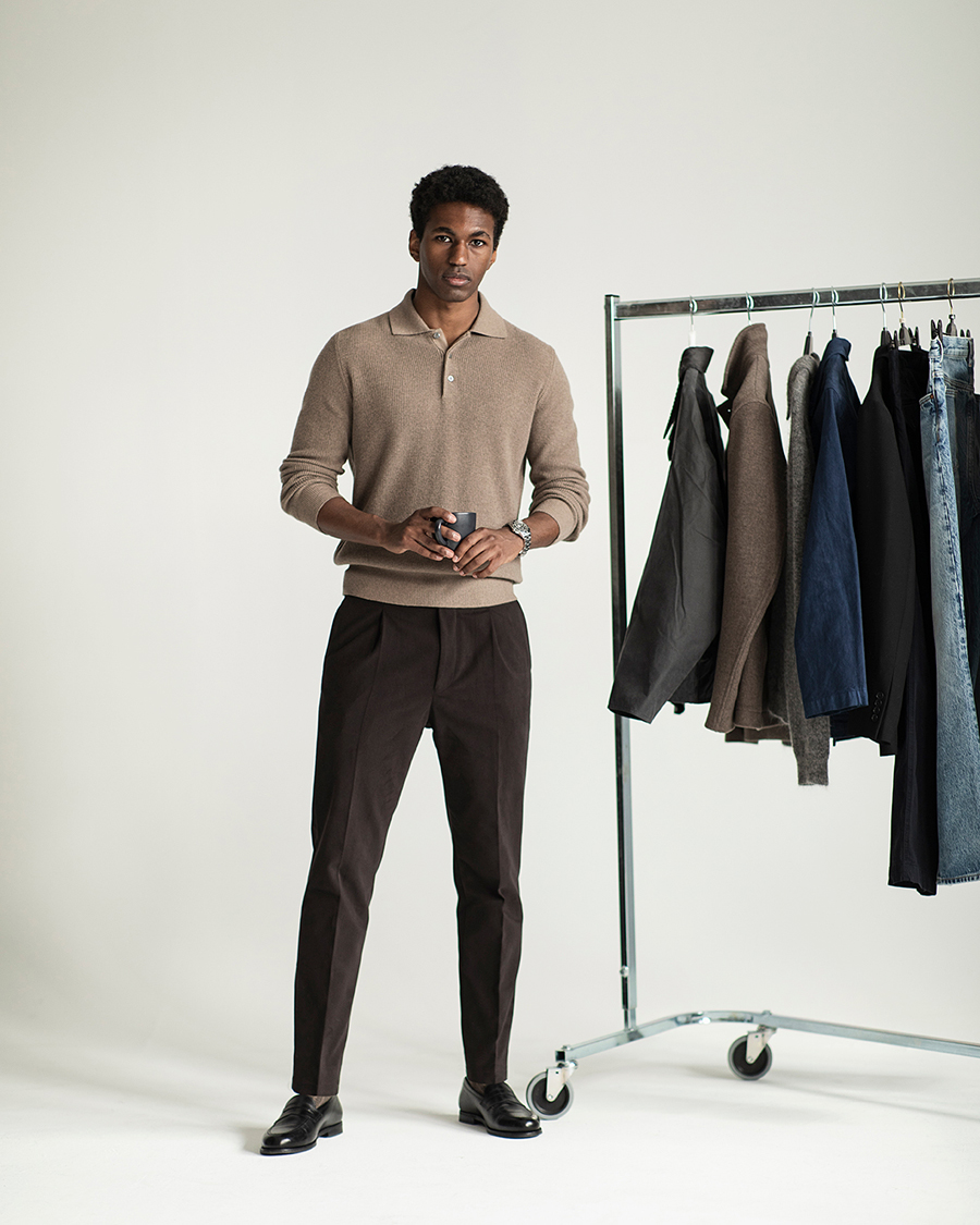 Hombres | Pantalones | Oscar Jacobson | Delon Brushed Cotton Trousers Brown