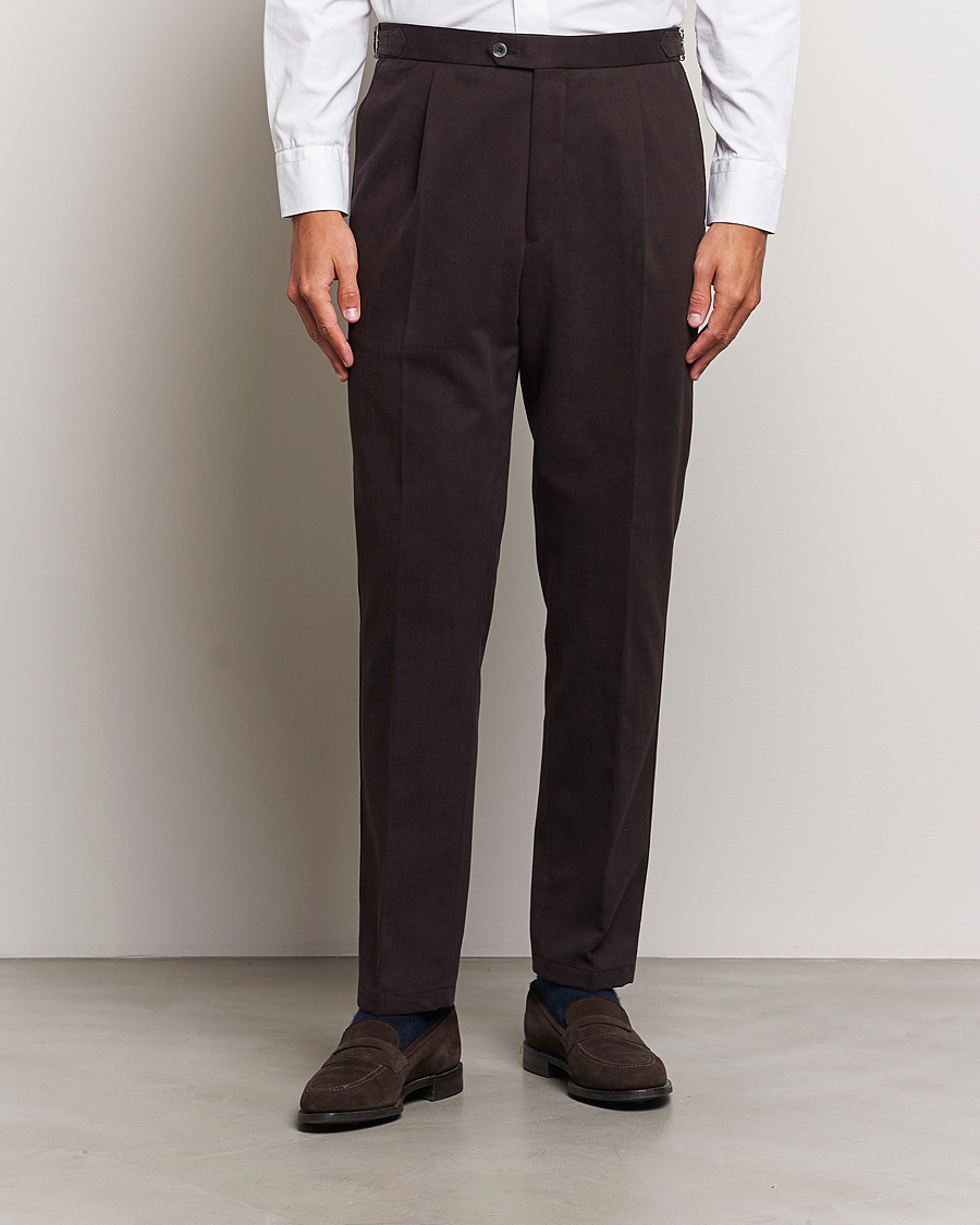 Hombres | Pantalones | Oscar Jacobson | Delon Brushed Cotton Trousers Brown