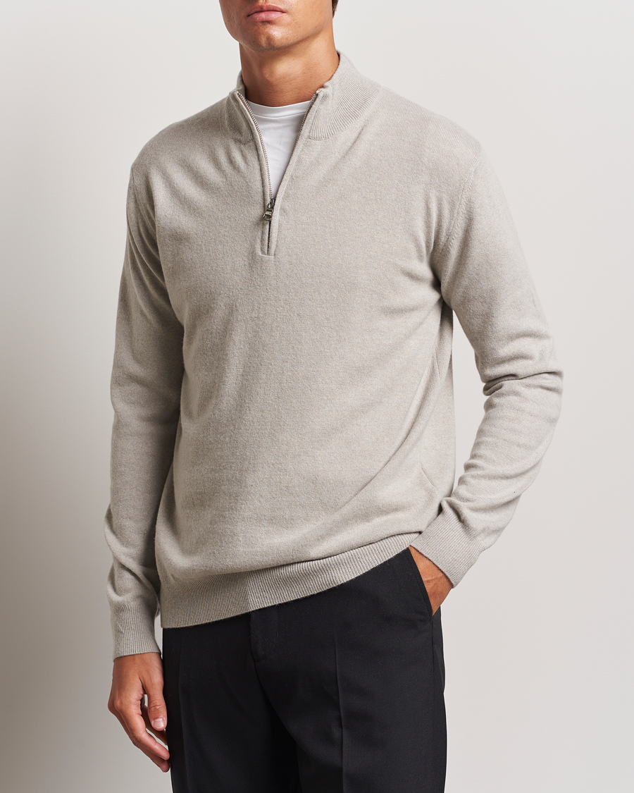 Hombres |  | Oscar Jacobson | Patton Wool/Cashmere Half Zip Light Beige