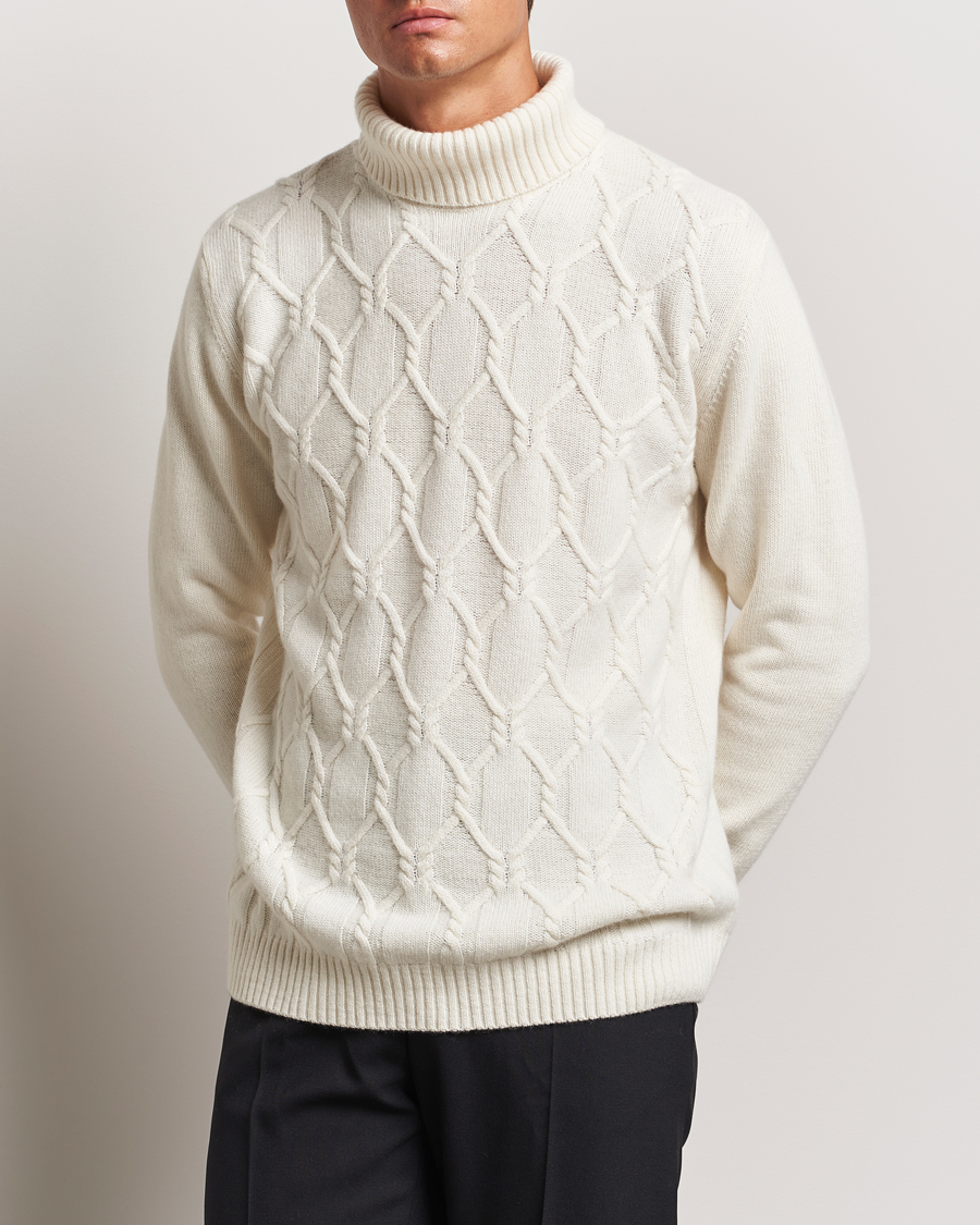 Hombres |  | Oscar Jacobson | Salomon Heavy Knitted Cable Rollneck White