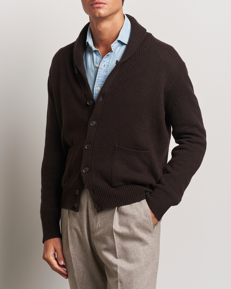 Hombres | Cárdigans | Oscar Jacobson | Aspen Heavy Knitted Cardigan Brown