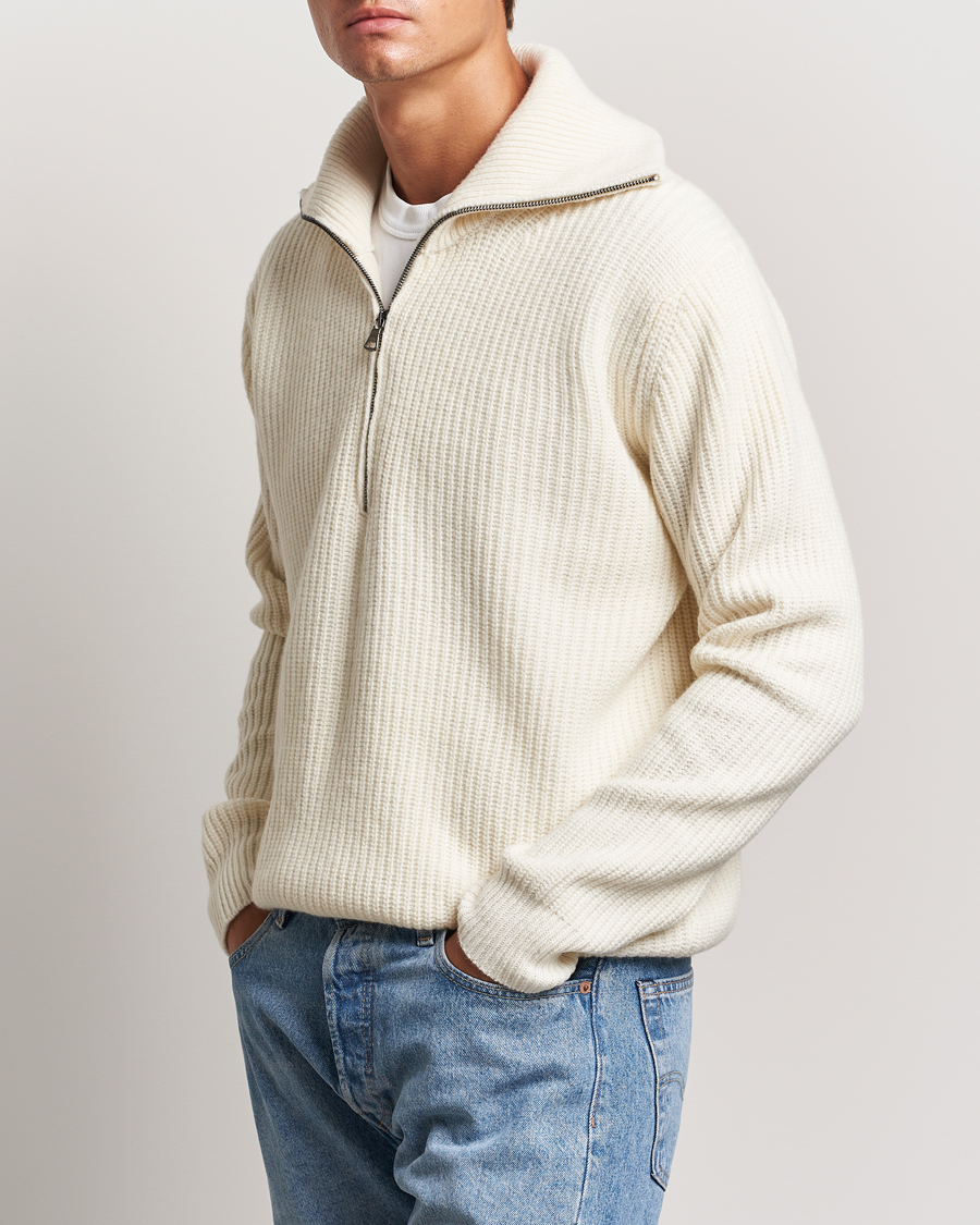 Hombres |  | Oscar Jacobson | Mauritz Heavy Knitted Half Zip White