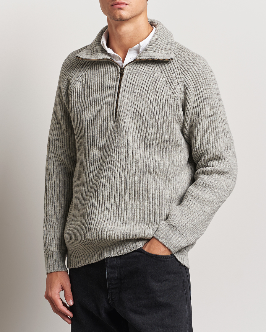 Hombres |  | Peregrine | Ford Knitted Wool Half Zip Light Grey