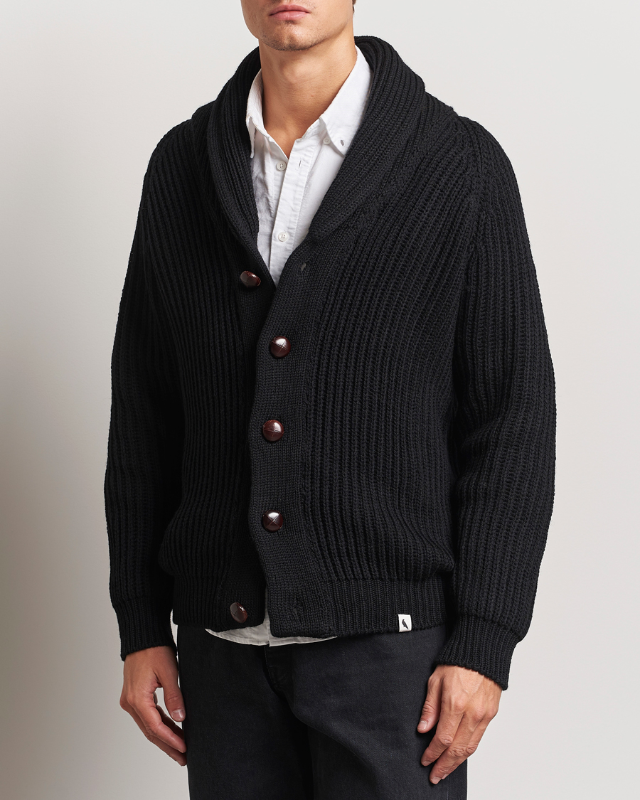 Hombres |  | Peregrine | Wilkinson Ribbed Wool Cardigan Black