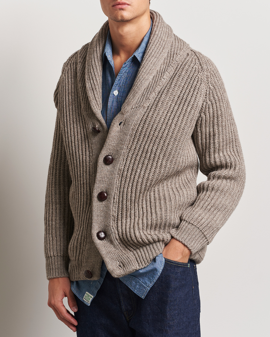 Hombres |  | Peregrine | Wilkinson Ribbed Wool Cardigan Light Brown