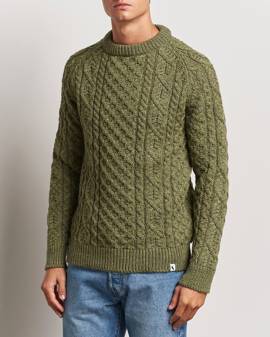 Hombres |  | Peregrine | Hudson Wool Aran Knitted Jumper Apple