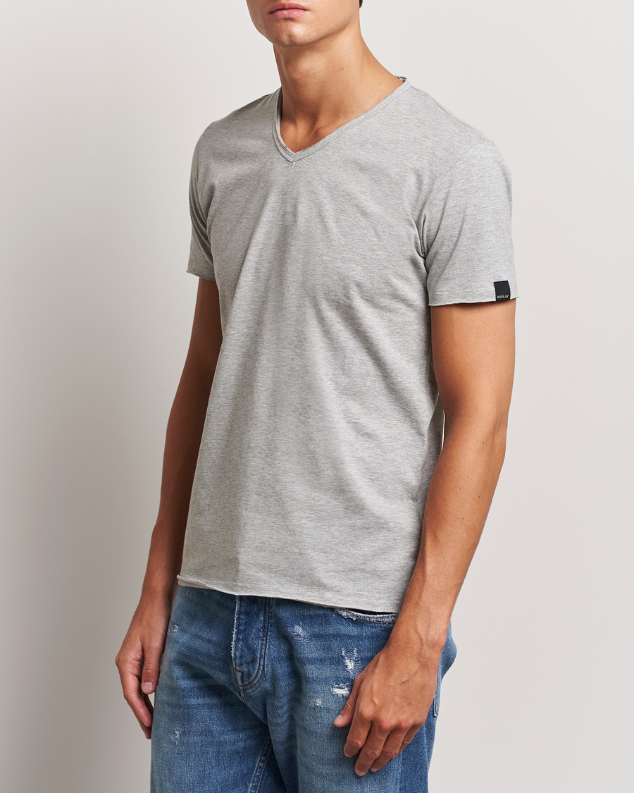 Hombres | Camisetas de manga corta | Replay | V-Neck T-Shirt Light Grey Melange