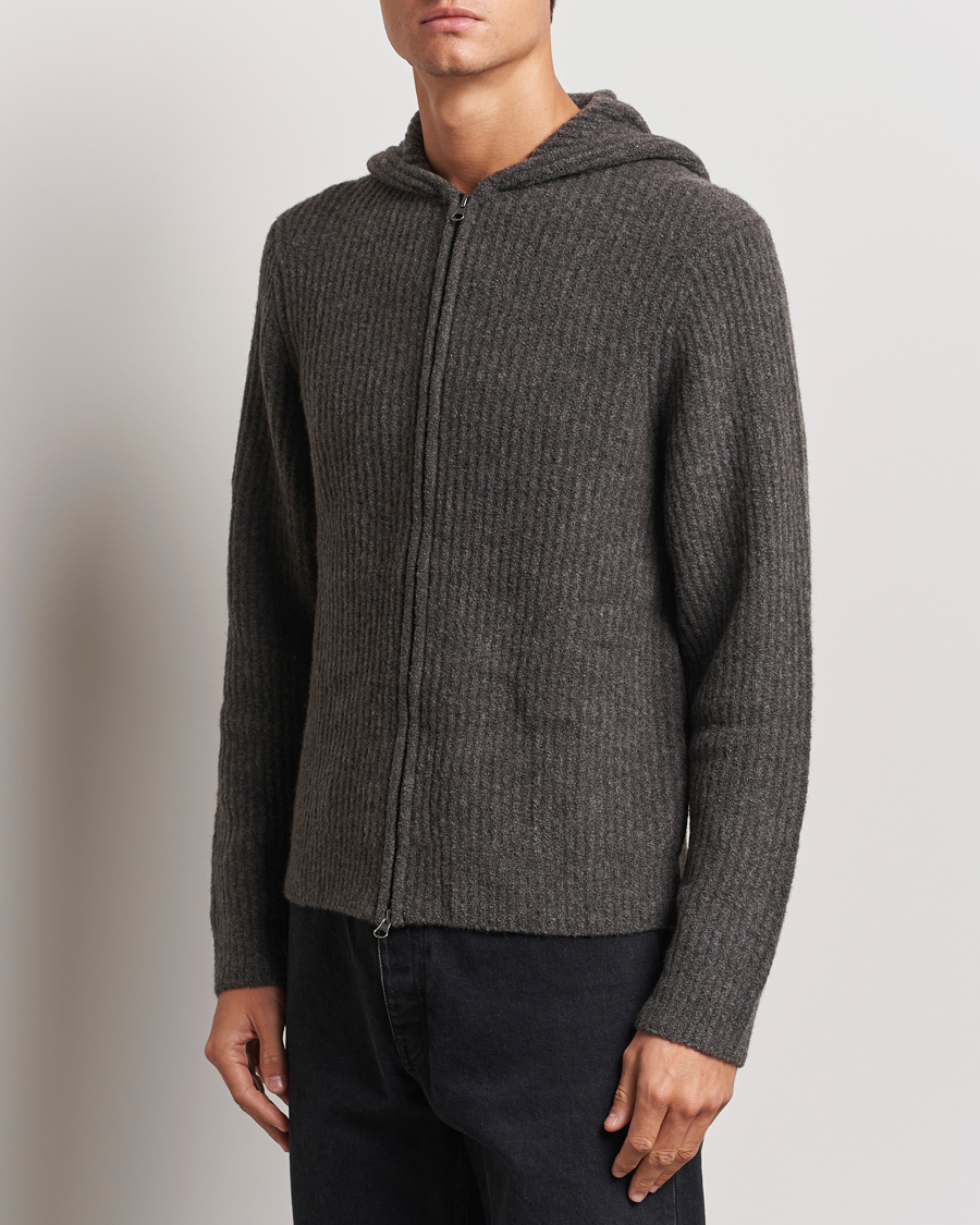 Hombres |  | Samsøe Samsøe | Koji Rib Knitted Hooded Full Zip Volcanic Ash