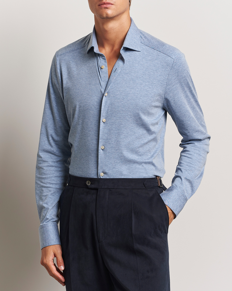 Hombres |  | Stenströms | Slimline 4-Way Stretch Jersey Shirt Blue