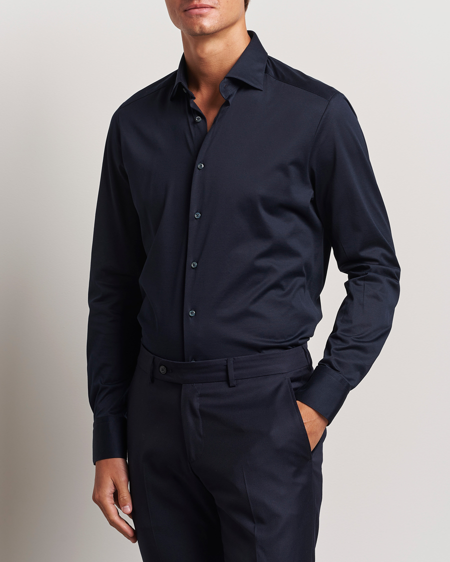 Hombres |  | Stenströms | Slimline Stretch Jersey Shirt Navy