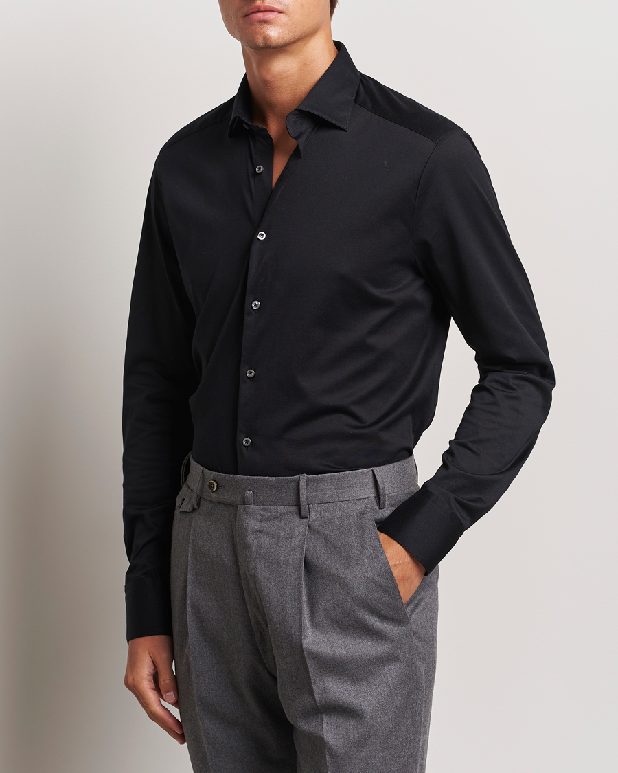 Hombres |  | Stenströms | Slimline Stretch Jersey Shirt Black