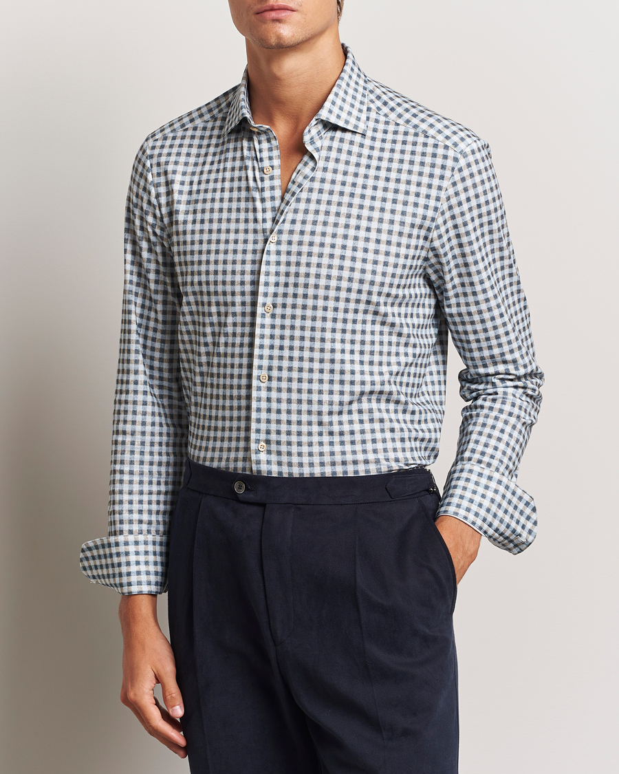 Hombres |  | Stenströms | Slimline 4-Way Stretch Checked Shirt Blue