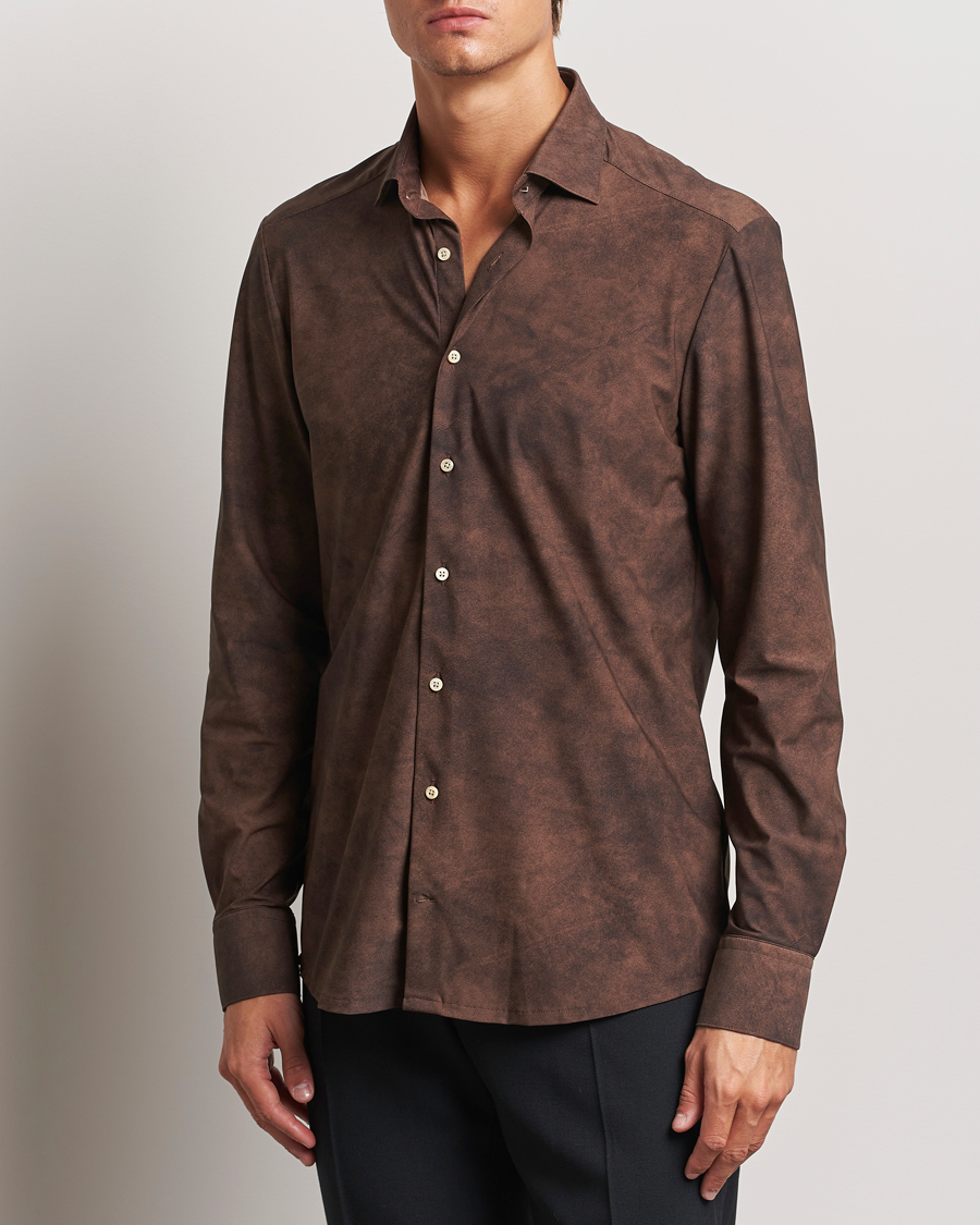 Hombres |  | Stenströms | Slimline 4-Way Stretch Shirt Brown