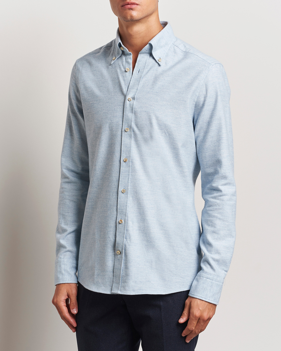 Hombres |  | Stenströms | Slimline Flannel Shirt Light Blue