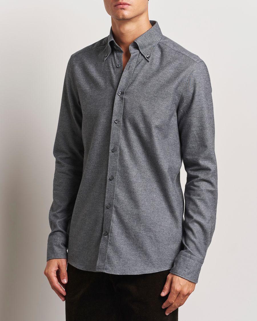 Hombres |  | Stenströms | Slimline Flannel Shirt Dark Grey