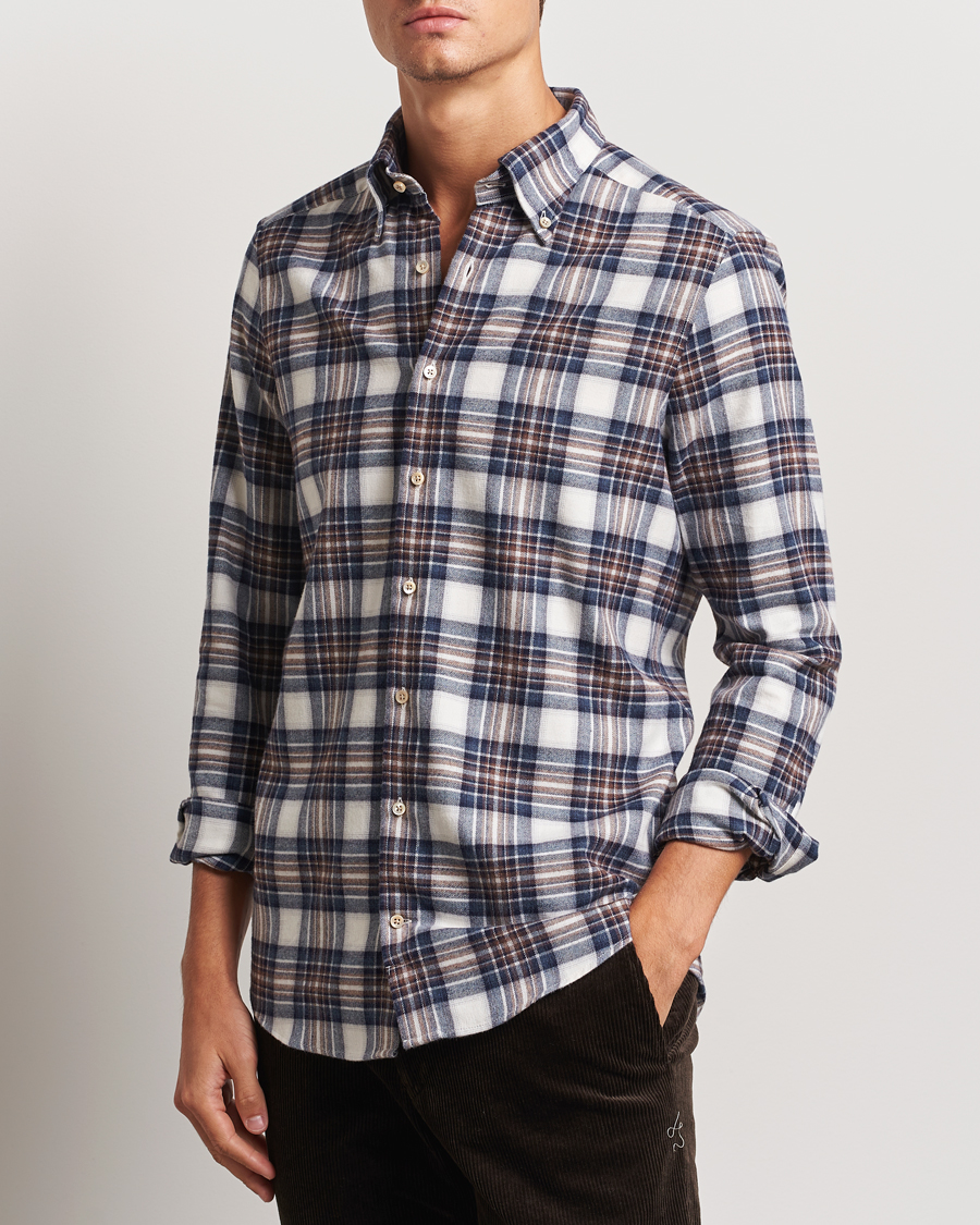 Hombres |  | Stenströms | Slimline Flannel Big Checked Shirt Blue/Brown