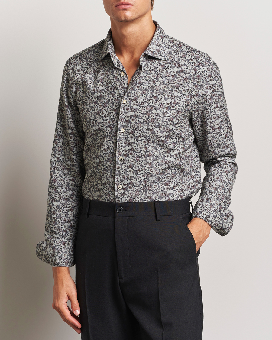 Hombres |  | Stenströms | Slimline Washed Floral Print Shirt Grey