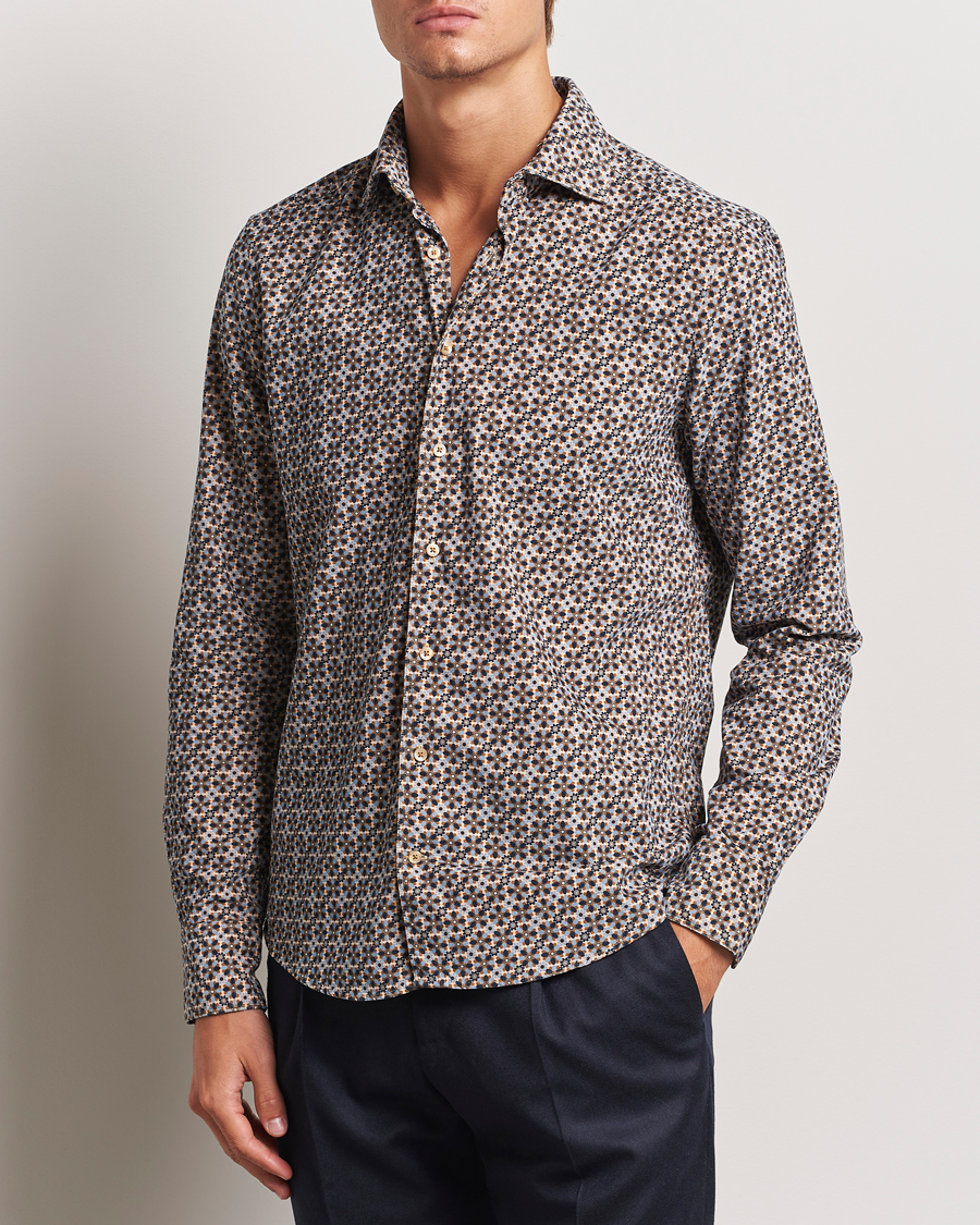 Hombres |  | Stenströms | Slimline Printed Cord Shirt Brown