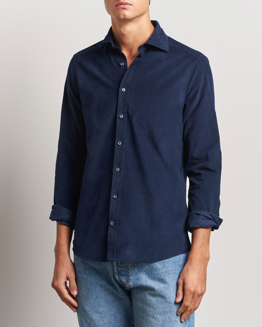 Hombres |  | Stenströms | Slimline Cut Away Cord Shirt Blue