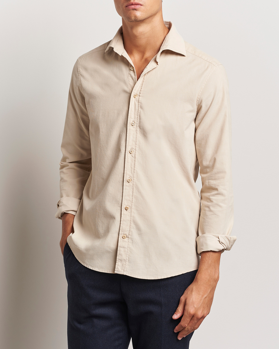 Hombres |  | Stenströms | Slimline Cut Away Cord Shirt Beige