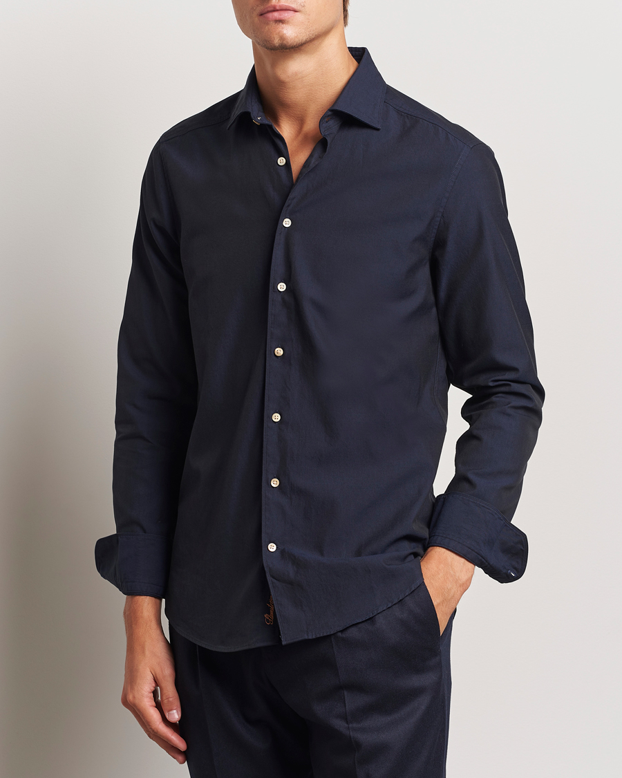 Hombres |  | Stenströms | Slimline Cut Away Washed Twill Shirt Navy