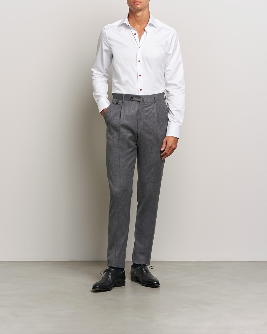 Hombres |  | Stenströms | Slimline Cut Away Contrast Button Shirt White/Red