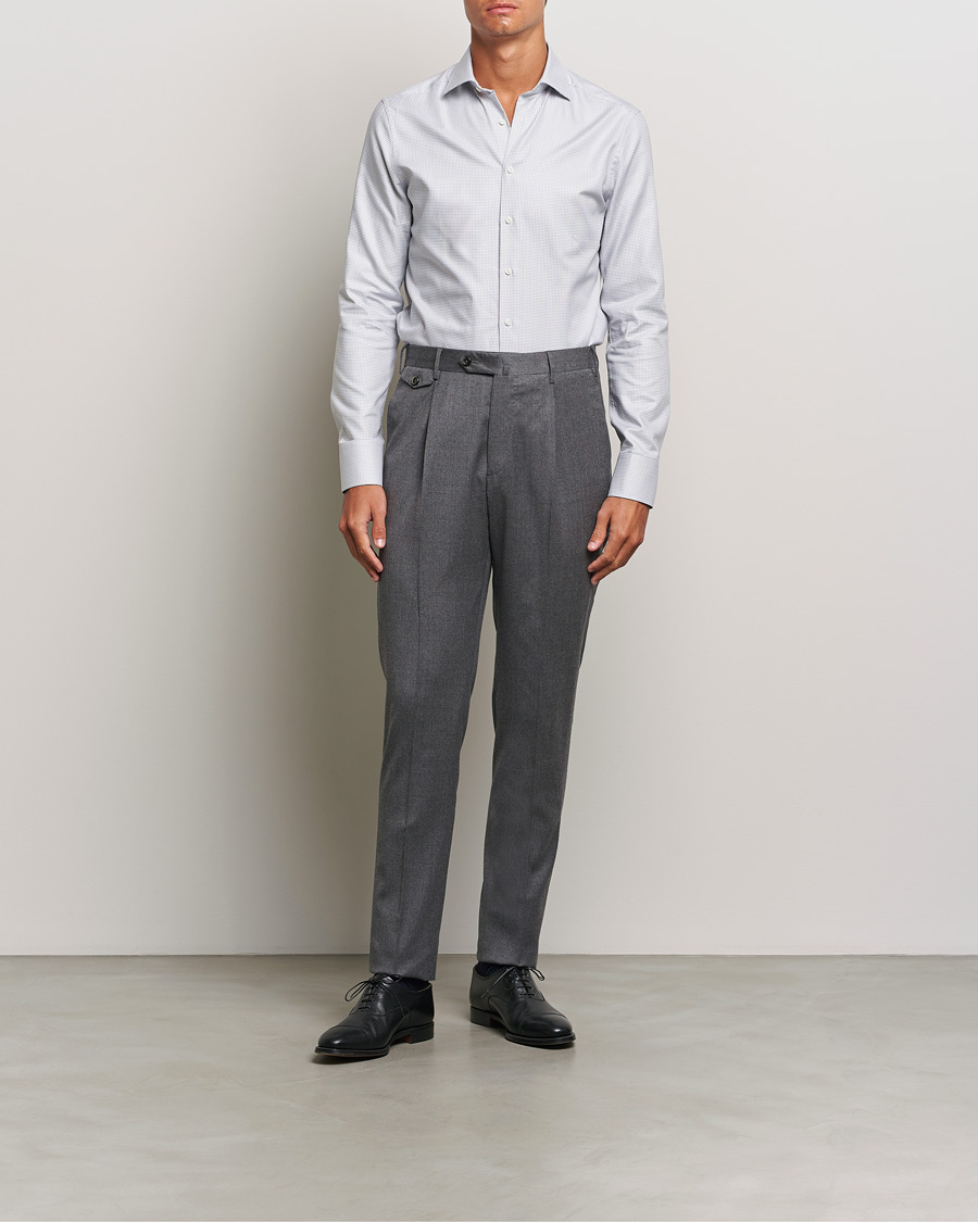 Hombres |  | Stenströms | Slimline Houndstooth Cut Away Shirt Grey