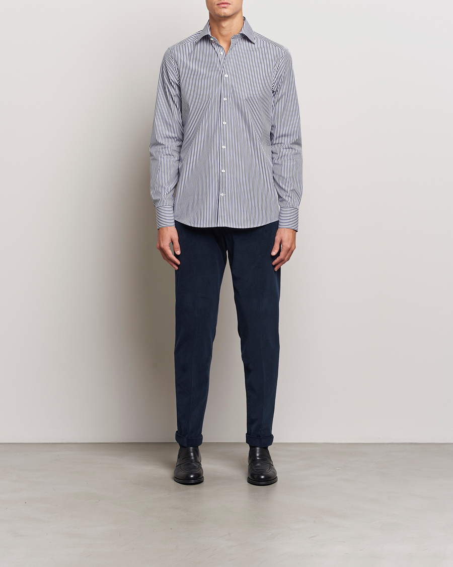 Hombres |  | Stenströms | Slimline Striped Poplin Cut Away Shirt Blue