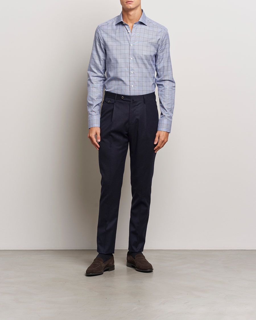 Hombres |  | Stenströms | Slimline Prince of Wales Check Shirt Blue