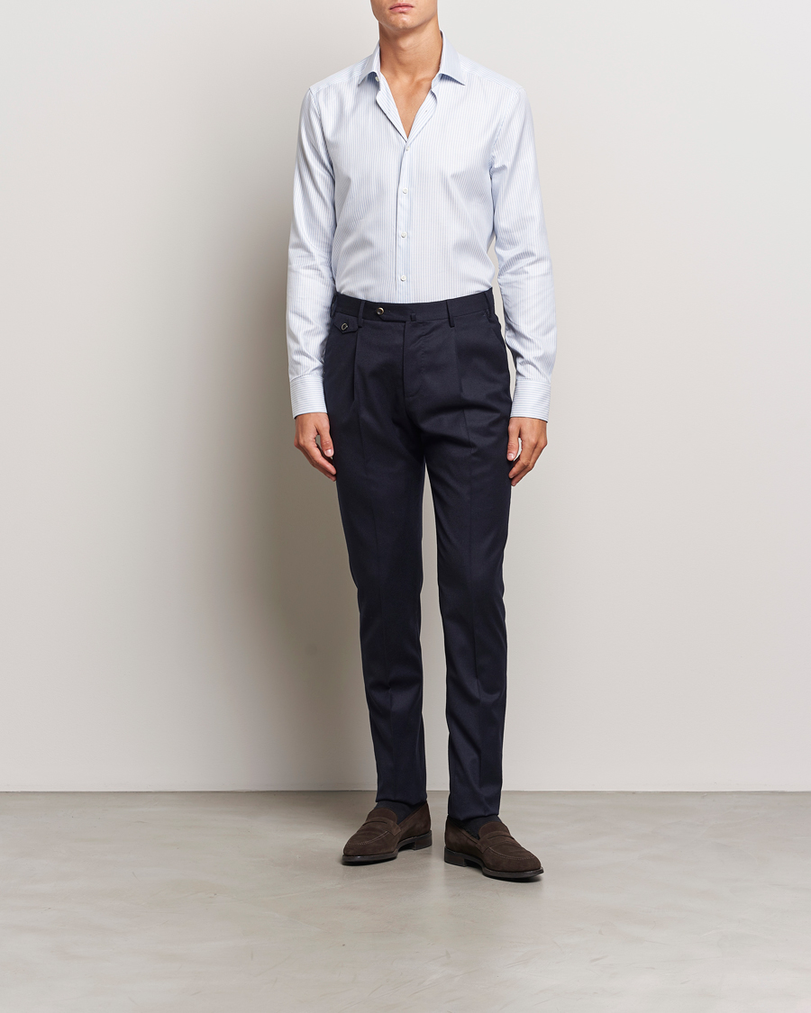 Hombres |  | Stenströms | Slimline Striped Twill Cut Away Shirt White/Blue