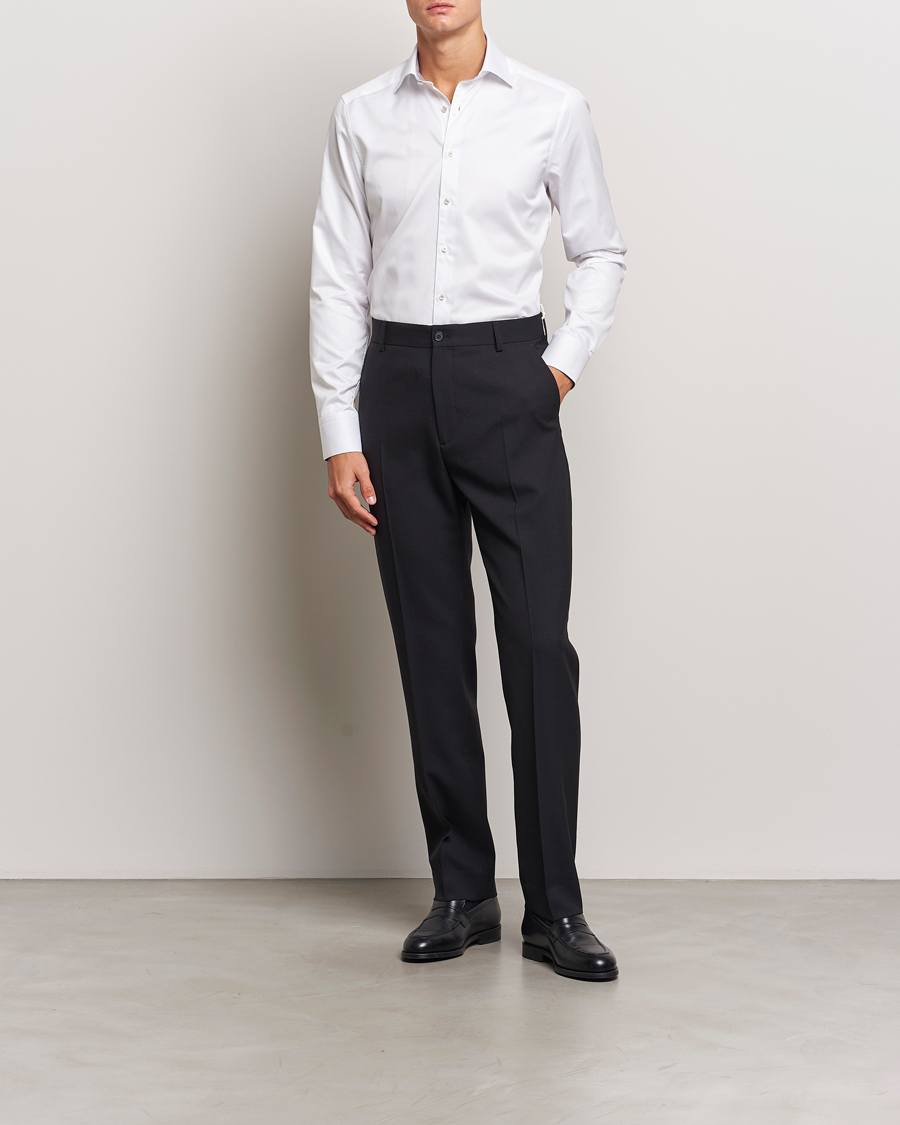 Hombres | Traje oscuro | Stenströms | Slimline Contrast Cut Away Shirt White/Grey