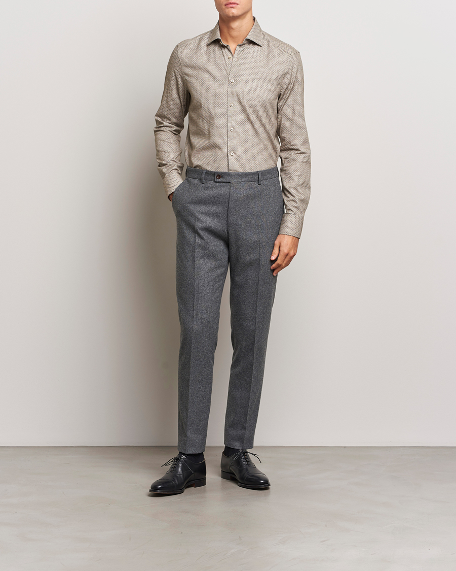 Hombres |  | Stenströms | Slimline Brushed Printed Cut Away Shirt Beige