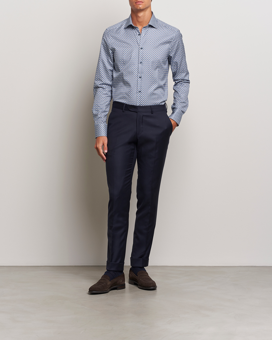 Hombres |  | Stenströms | Slimline Printed Twill Cut Away Shirt Blue