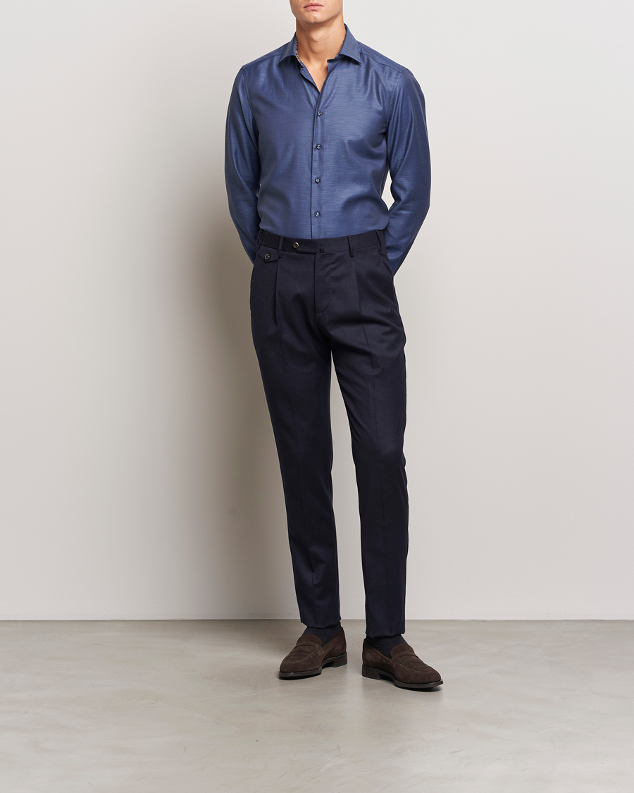 Hombres |  | Stenströms | Slimline Twill Contrast Cut Away Shirt Navy