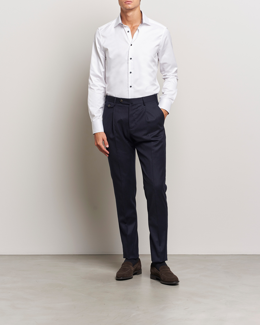 Hombres |  | Stenströms | Slimline Twill Flower Contrast Shirt White