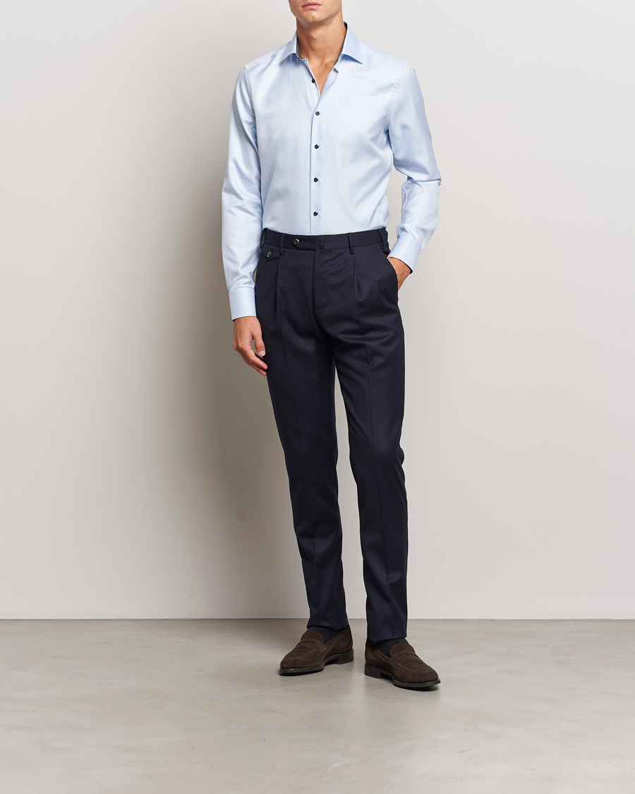 Hombres |  | Stenströms | Slimline Superior Twill Contrast Shirt Blue